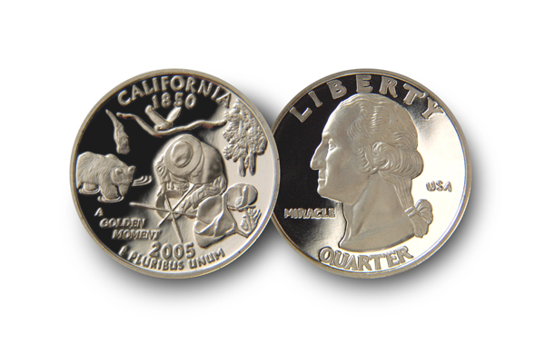 Reverse and obverse of California Quarter/Miracle Quarter of people's design "A Golden Moment".